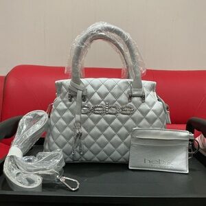 Bebe Silver Quilted Handbag Set